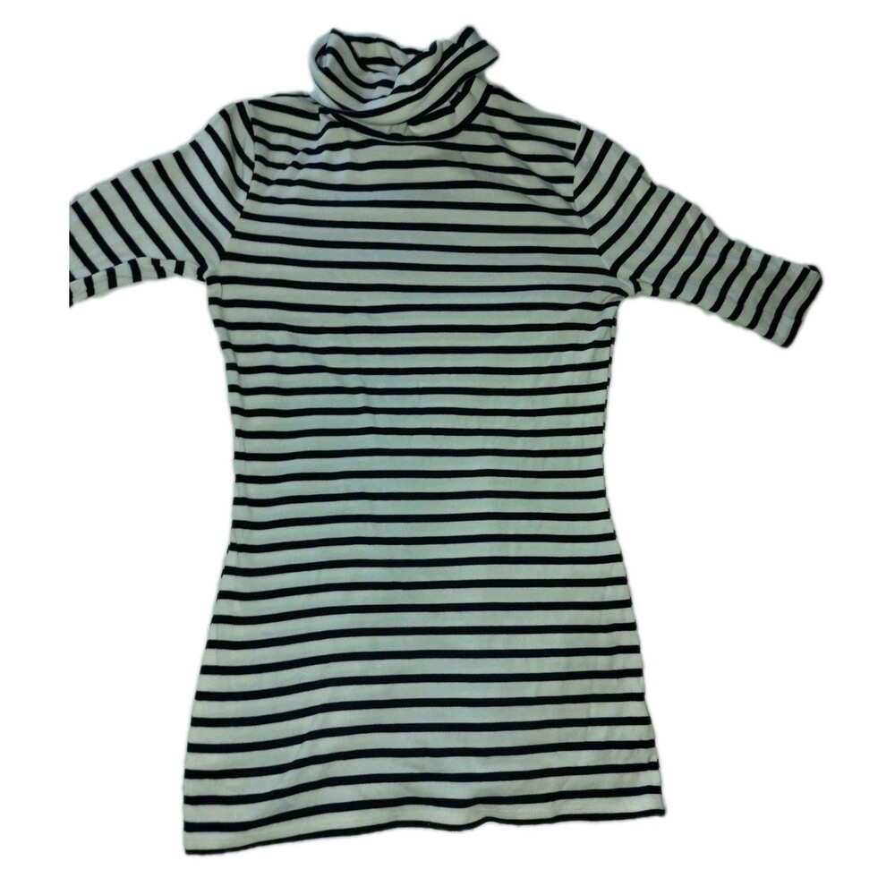 VTG Merona Woman’s Size Small Shirt Turtleneck Short Sleeve Black White Striped